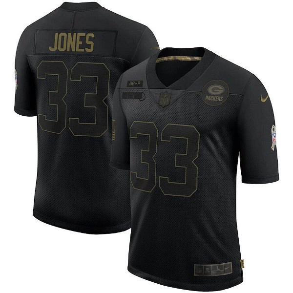 Men's Green Bay Packers #33 Aaron Jones Black 2020 Salute To Service Limited Stitched Jersey